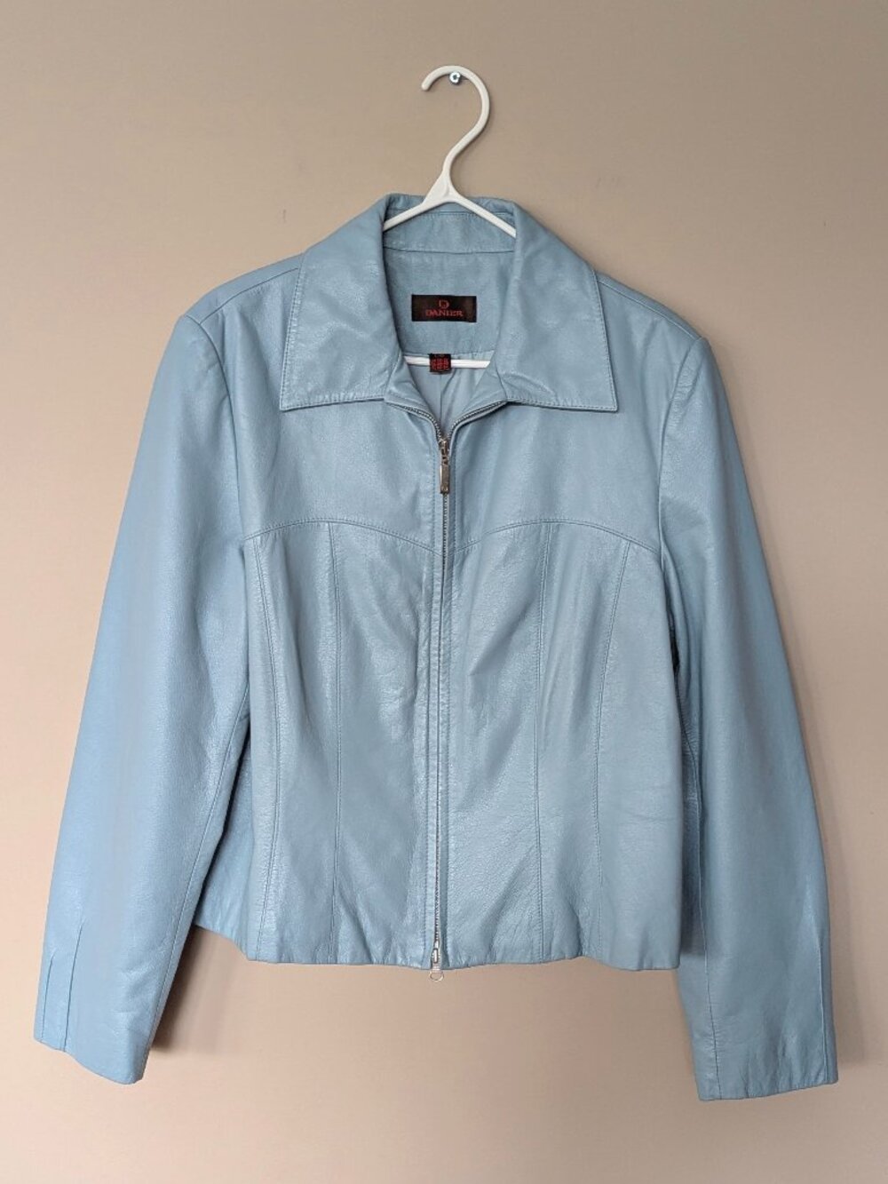 Vintage Y2K Genuine Leather Danier light blue jacket